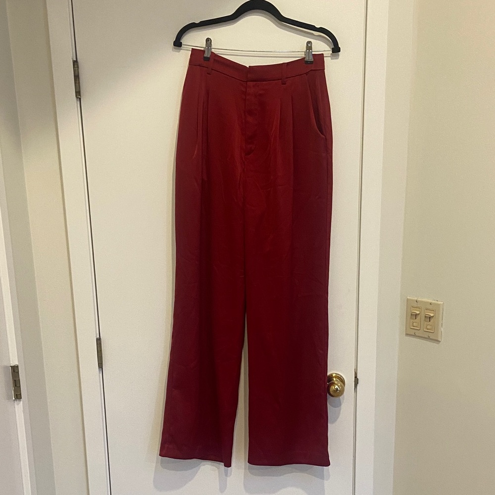 Satiny Red Wide-Leg Trousers NWOT